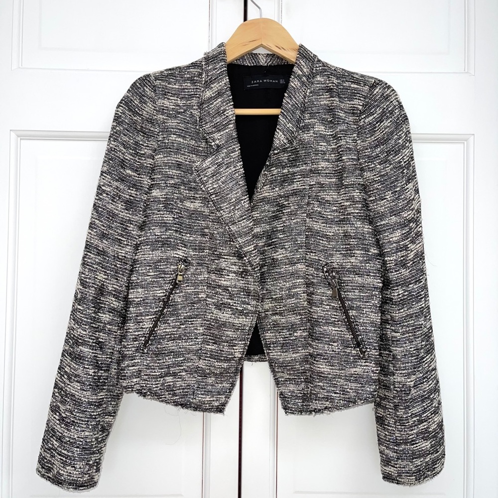 Zara Metallic Tweed Moto Jacket